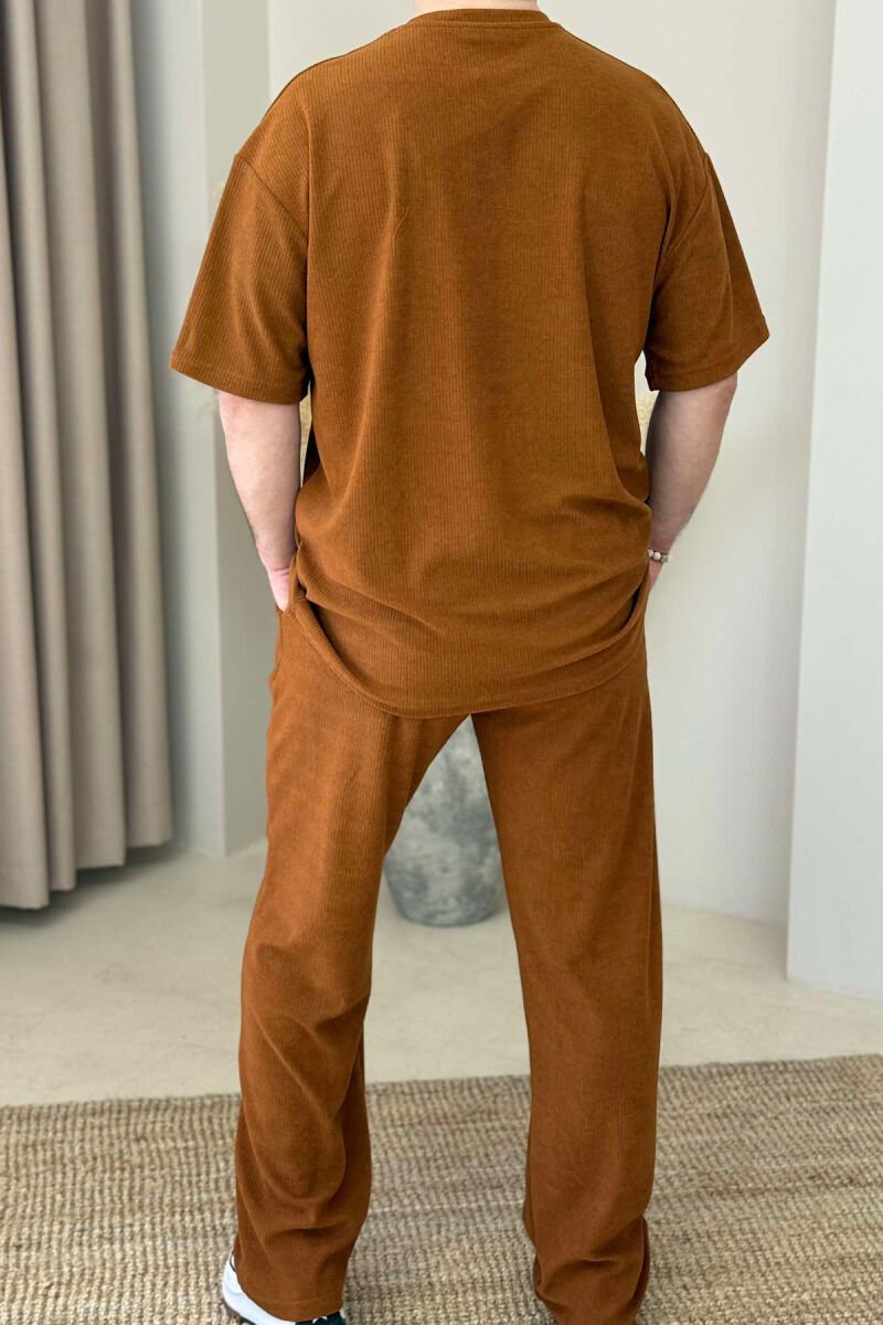 T-SHIRT+SWEATPANTS ONE COLOR TEXTURED MEN SET BRICK/TULLE - 5