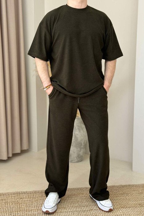 T-SHIRT+SWEATPANTS ONE COLOR TEXTURED MEN SET GREEN/JESHILE 