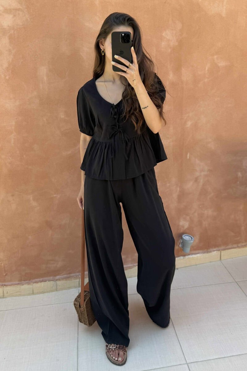 T-SHIRT+TROUSERS LACINGS ONE COLOR WOMEN SET BLACK/ E ZEZE - 2