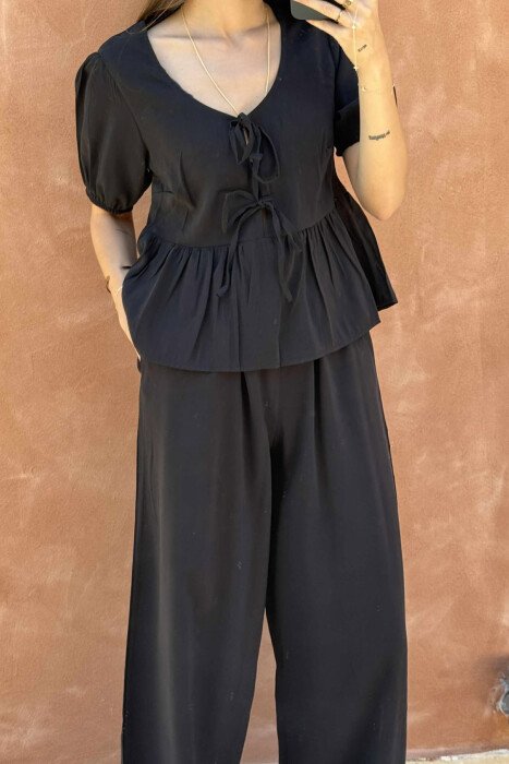 T-SHIRT+TROUSERS LACINGS ONE COLOR WOMEN SET BLACK/ E ZEZE - 3