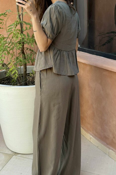 T-SHIRT+TROUSERS LACINGS ONE COLOR WOMEN SET DARK GREEN/JEE - 4