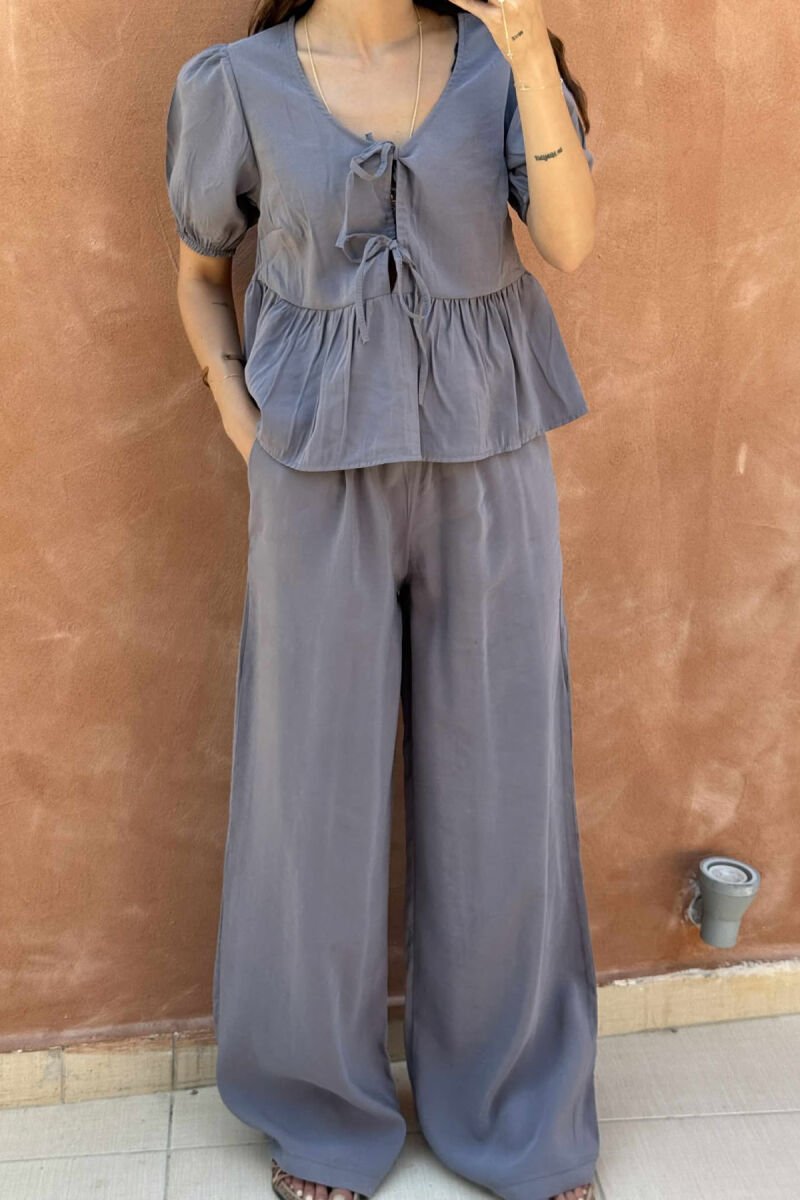 T-SHIRT+TROUSERS LACINGS ONE COLOR WOMEN SET DARK GREY/GEE - 3