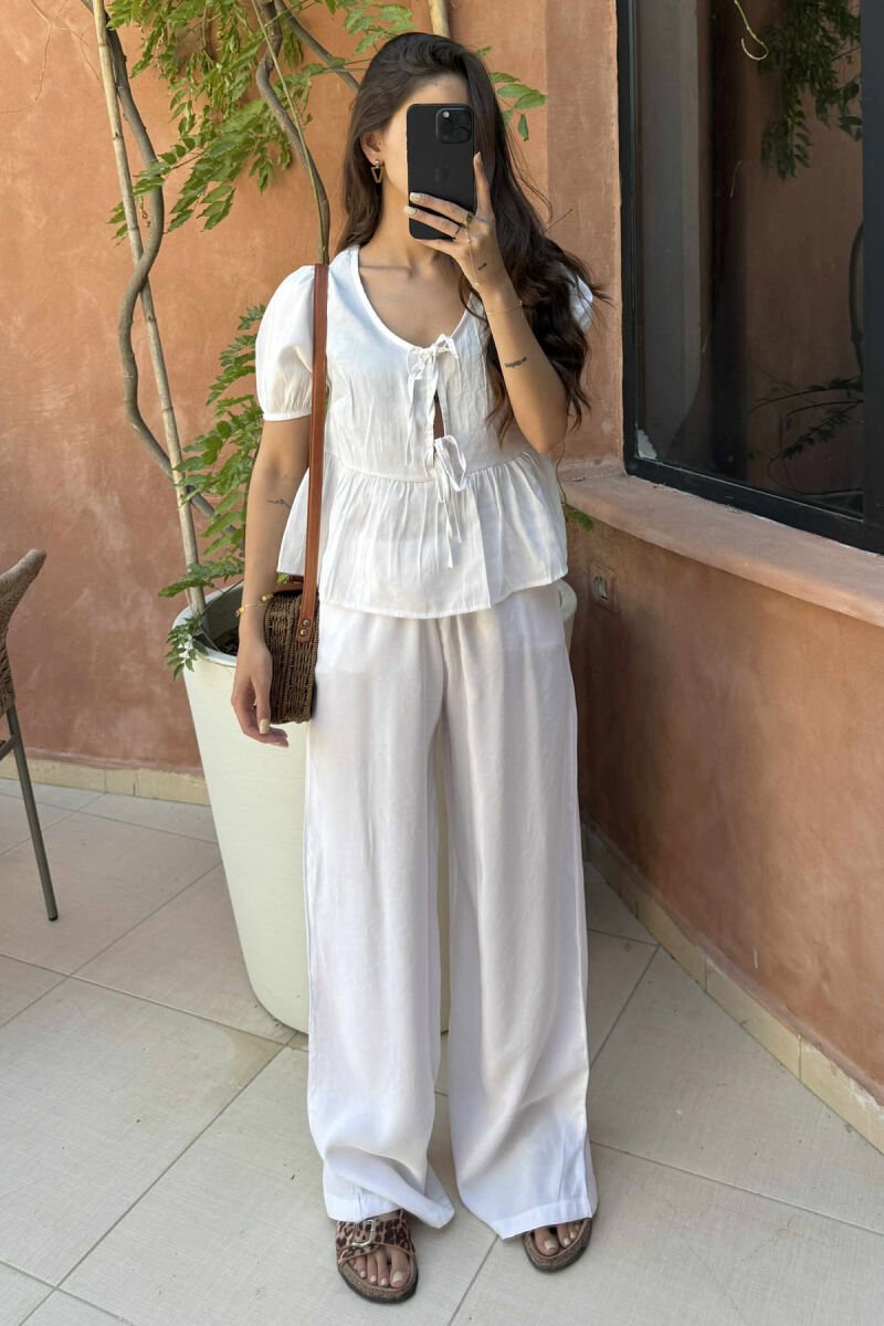 T-SHIRT+TROUSERS LACINGS ONE COLOR WOMEN SET WHITE-E BARDHE - 1