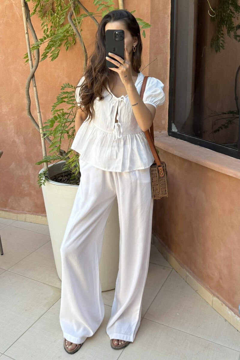 T-SHIRT+TROUSERS LACINGS ONE COLOR WOMEN SET WHITE-E BARDHE - 2