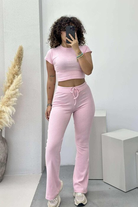 T-SHIRT+TROUSERS ONE COLOR WOMEN SET BABY PINK/ROZB - 1