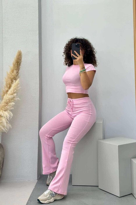 T-SHIRT+TROUSERS ONE COLOR WOMEN SET BABY PINK/ROZB - 2