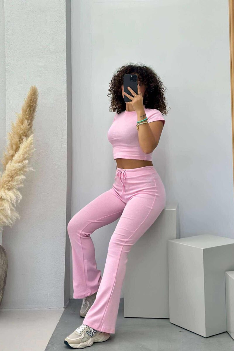 T-SHIRT+TROUSERS ONE COLOR WOMEN SET BABY PINK/ROZB - 2