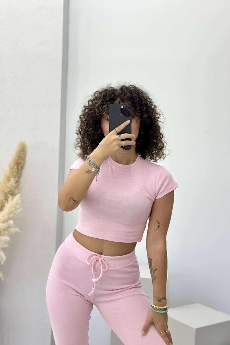 T-SHIRT+TROUSERS ONE COLOR WOMEN SET BABY PINK/ROZB - 3