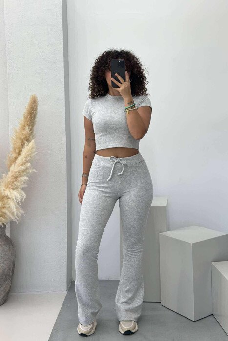 T-SHIRT+TROUSERS ONE COLOR WOMEN SET LIGHT GREY/GZ - 1