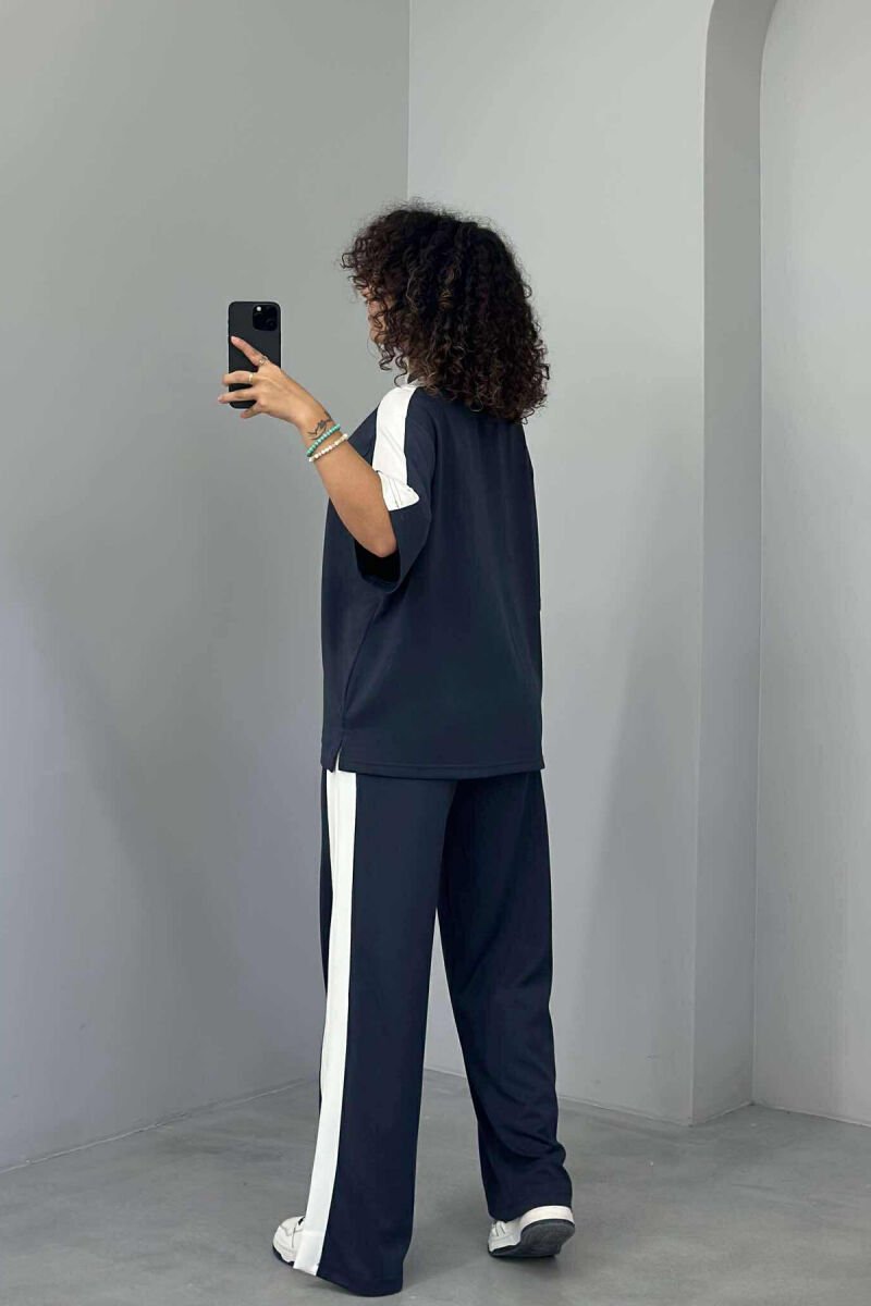 T-SHIRT+TROUSERS SIMPLE STRIPED WOMEN SET DARK GREY/GEE - 2