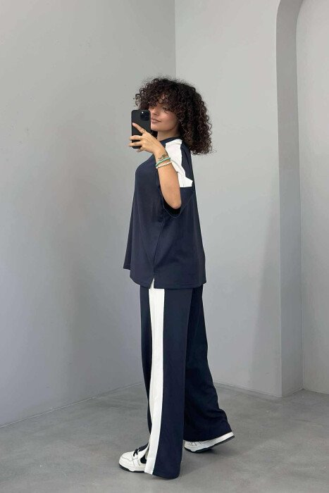 T-SHIRT+TROUSERS SIMPLE STRIPED WOMEN SET DARK GREY/GEE - 5