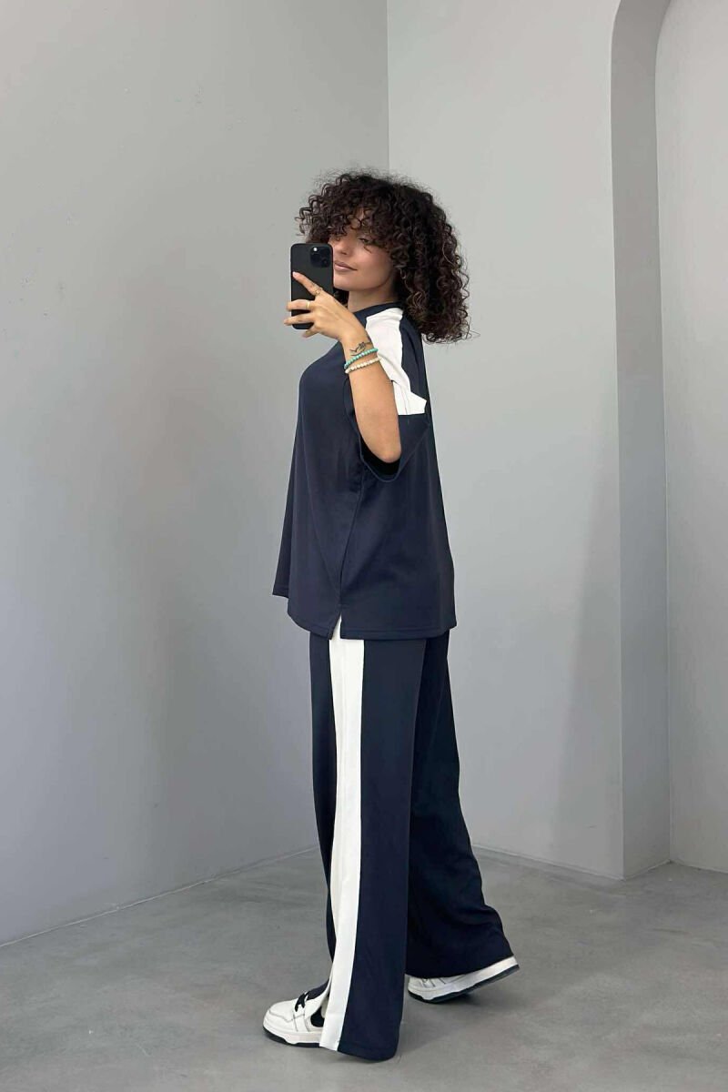 T-SHIRT+TROUSERS SIMPLE STRIPED WOMEN SET DARK GREY/GEE - 5