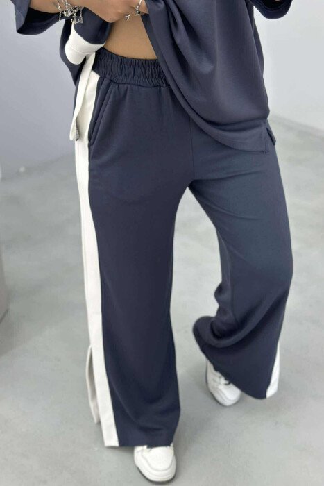 T-SHIRT+TROUSERS SIMPLE STRIPED WOMEN SET DARK GREY/GEE - 6
