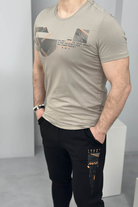T-SHIRT+TUTA PËR MESHKUJ NË NGJYRËN BEZHË - 2