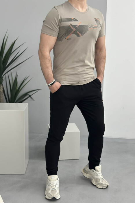 T-SHIRT+TUTA PËR MESHKUJ NË NGJYRËN BEZHË - 3