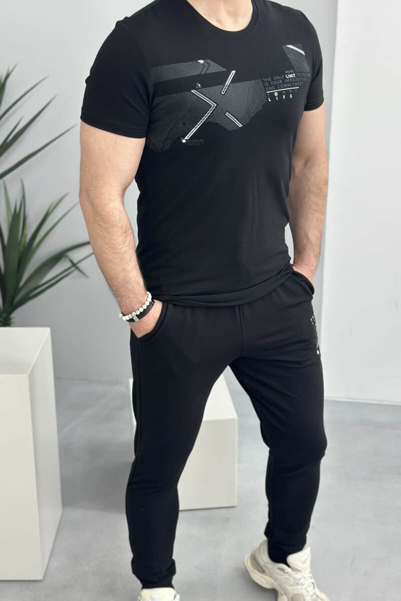 T-SHIRT+TUTA PËR MESHKUJ NË NGJYRËN E ZEZË - 3