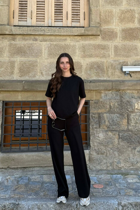 T-SHIRT+TUTA TË GJERA NJË NGJYRËSHE PËR FEMRA NË NGJYRËN E ZEZË - 2