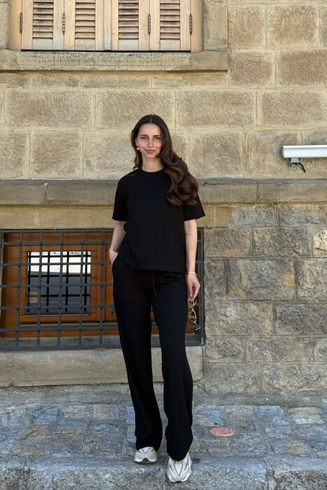 T-SHIRT+TUTA TË GJERA NJË NGJYRËSHE PËR FEMRA NË NGJYRËN E ZEZË - 3