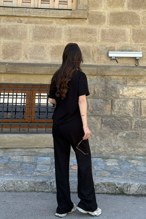 T-SHIRT+TUTA TË GJERA NJË NGJYRËSHE PËR FEMRA NË NGJYRËN E ZEZË - 4