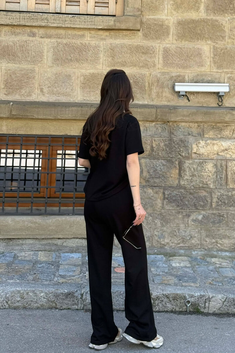 T-SHIRT+TUTA TË GJERA NJË NGJYRËSHE PËR FEMRA NË NGJYRËN E ZEZË - 4