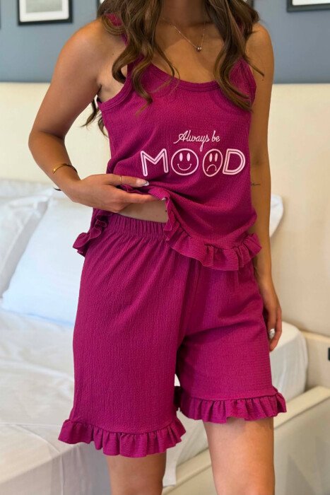 TANK TOP+SHORTS FRONT WRITTINGS WOMEN PYJAMAS PURPLE/LEJLA - 3