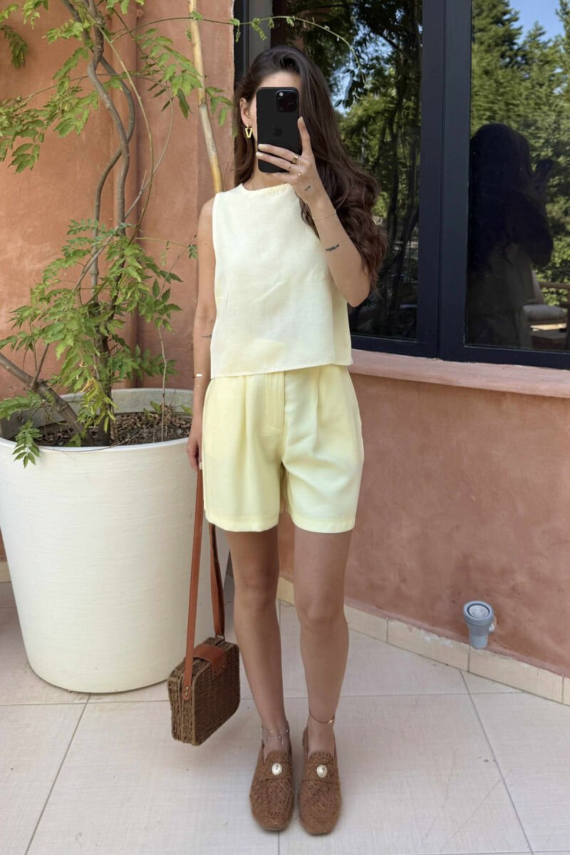 TANK TOP+SHORTS ONE COLOR WOMEN SET YELLOW/E VERDHE - 4