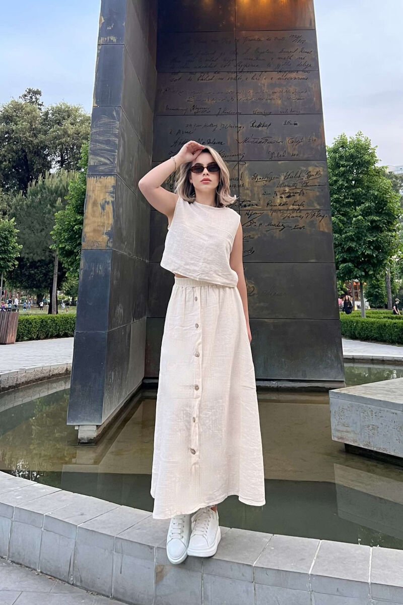TANK TOP+SKIRT BUTTONS DETAIL WOMEN SET CREAM/KREM - 1