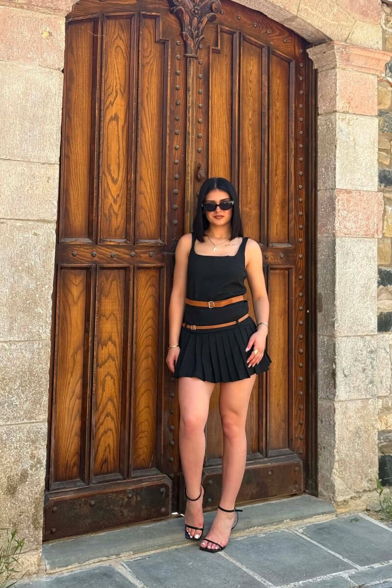TANK TOP+SKORT BELT DETAILS WOMEN SET BLACK/ E ZEZE - 2