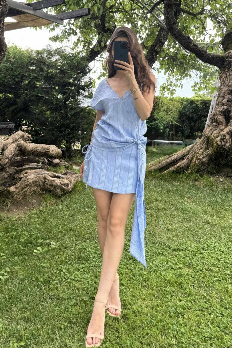 TANK TOP+SKORT ONE COLOR WOMEN SET BABY BLUE/BLU BY - KLAUDIO FASHION
