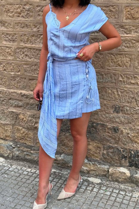TANK TOP+SKORT ONE COLOR WOMEN SET BABY BLUE/BLU BY - 2