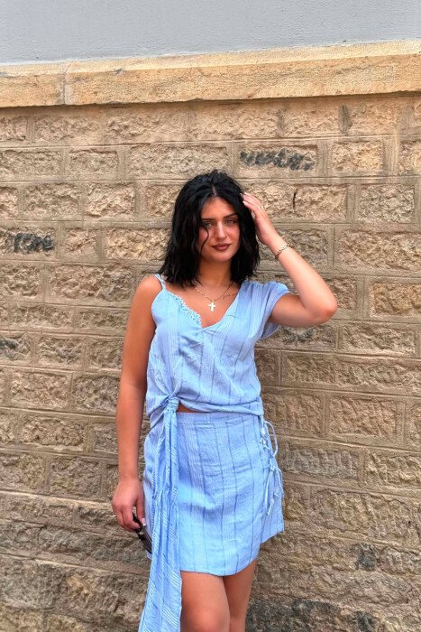 TANK TOP+SKORT ONE COLOR WOMEN SET BABY BLUE/BLU BY - 3