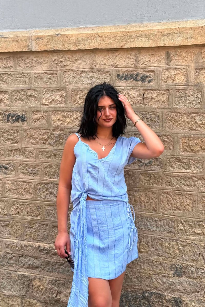 TANK TOP+SKORT ONE COLOR WOMEN SET BABY BLUE/BLU BY - 3