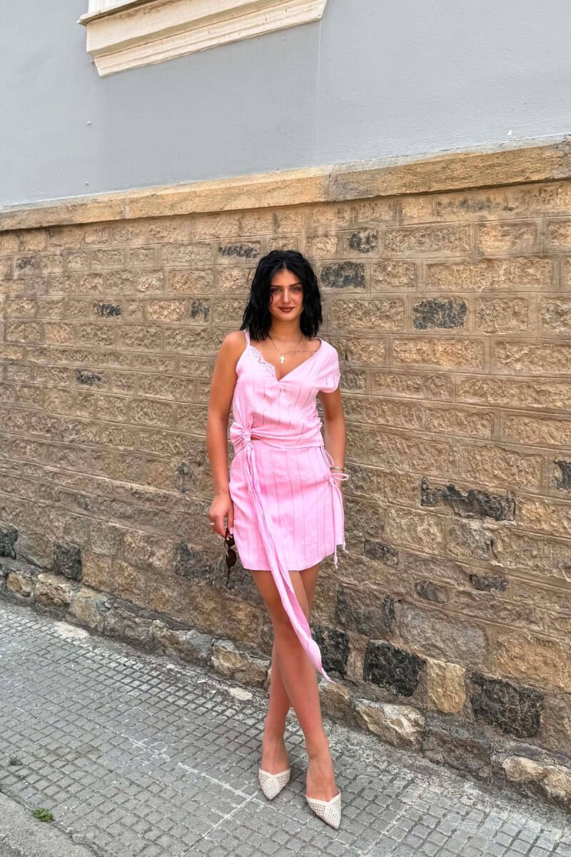 TANK TOP+SKORT ONE COLOR WOMEN SET BABY PINK/ROZB - 1