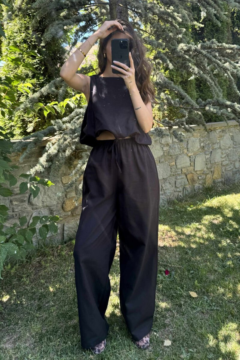 TANK TOP+TROUSERS BACK ZIPPER DETAIL WOMEN SET BLACK/ E ZEZE - 2