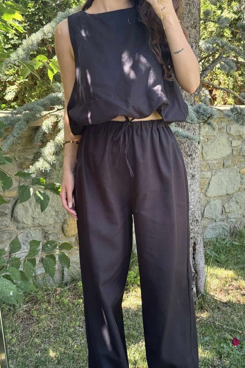 TANK TOP+TROUSERS BACK ZIPPER DETAIL WOMEN SET BLACK/ E ZEZE - 3