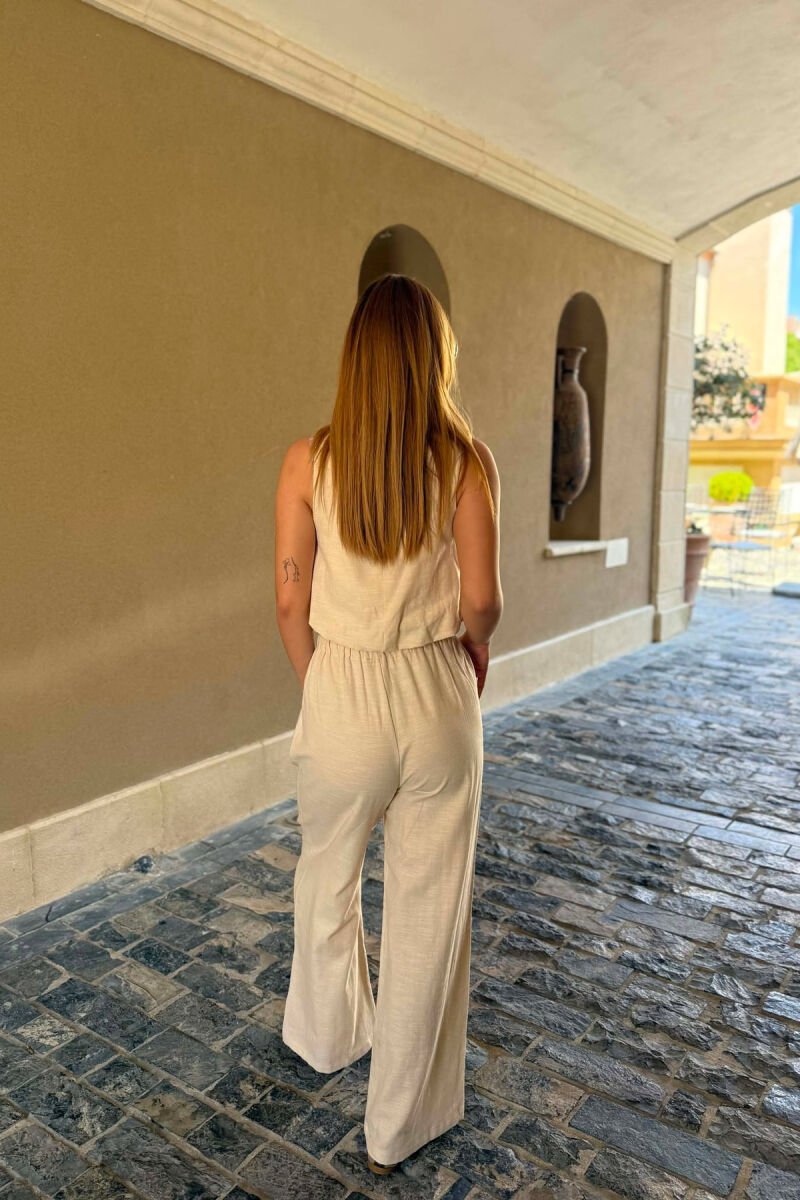 TANK TOP+TROUSERS BACK ZIPPER DETAIL WOMEN SET CREAM/KREM - 4