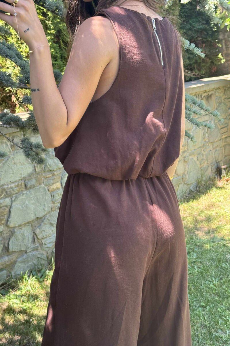 TANK TOP+TROUSERS BACK ZIPPER DETAIL WOMEN SET DARK BROWN/KAE - 3