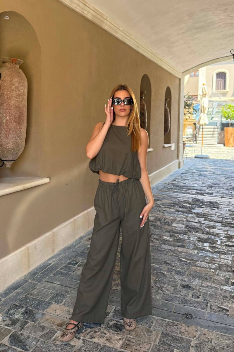 TANK TOP+TROUSERS BACK ZIPPER DETAIL WOMEN SET GREEN/JESHILE - 1