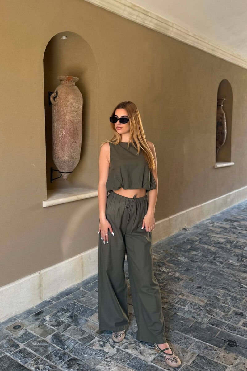 TANK TOP+TROUSERS BACK ZIPPER DETAIL WOMEN SET GREEN/JESHILE - 4