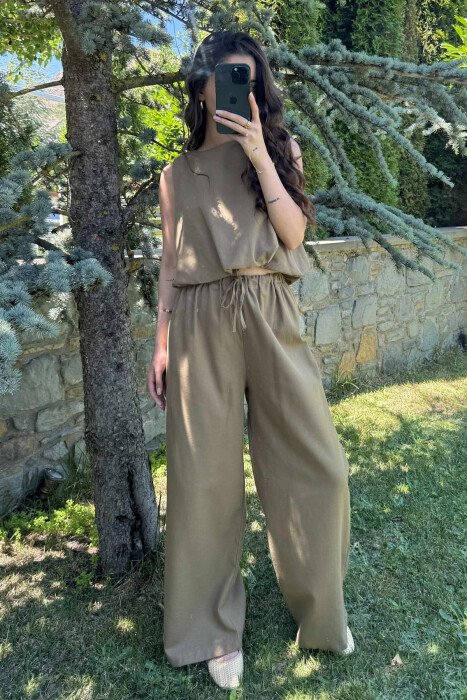 TANK TOP+TROUSERS BACK ZIPPER DETAIL WOMEN SET OLIVE/ULLI - 1