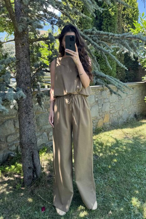 TANK TOP+TROUSERS BACK ZIPPER DETAIL WOMEN SET OLIVE/ULLI - 2