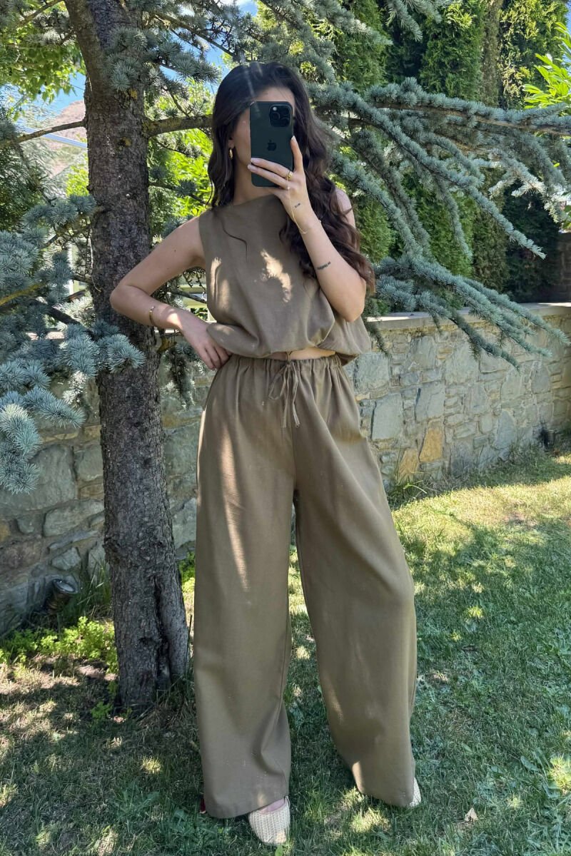 TANK TOP+TROUSERS BACK ZIPPER DETAIL WOMEN SET OLIVE/ULLI - 5
