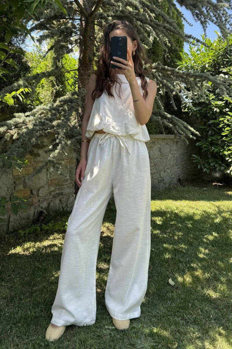 TANK TOP+TROUSERS BACK ZIPPER DETAIL WOMEN SET WHITE-E BARDHE - 1