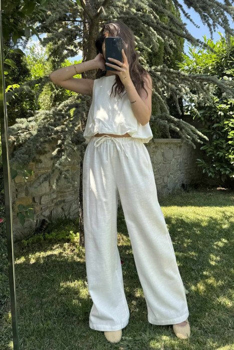 TANK TOP+TROUSERS BACK ZIPPER DETAIL WOMEN SET WHITE-E BARDHE - 2