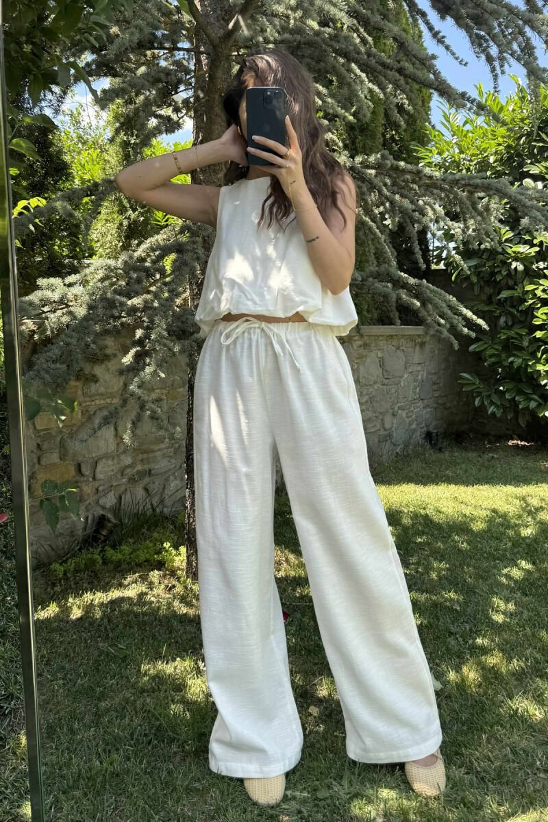 TANK TOP+TROUSERS BACK ZIPPER DETAIL WOMEN SET WHITE-E BARDHE - 2