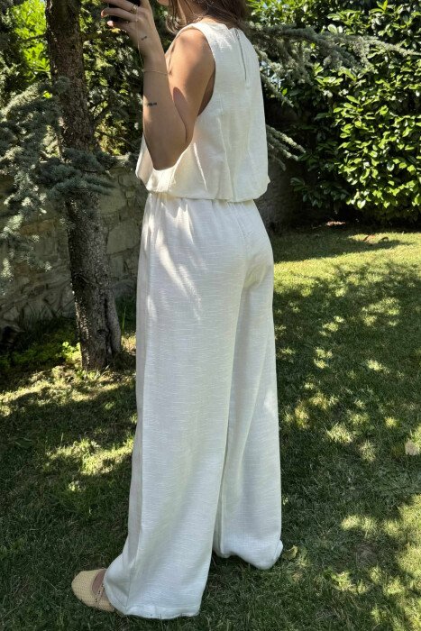 TANK TOP+TROUSERS BACK ZIPPER DETAIL WOMEN SET WHITE-E BARDHE - 3