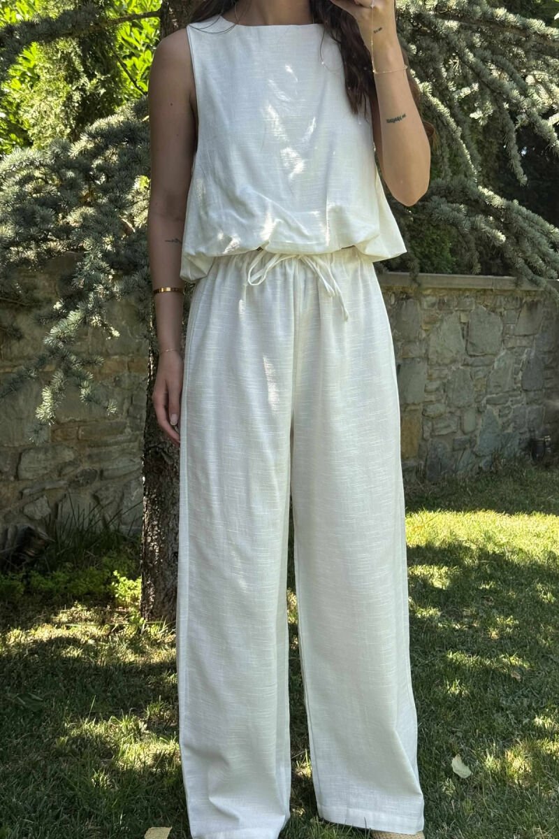 TANK TOP+TROUSERS BACK ZIPPER DETAIL WOMEN SET WHITE-E BARDHE - 4
