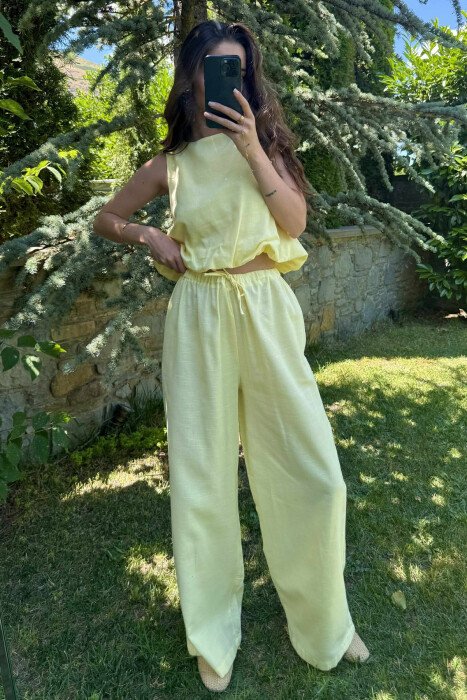 TANK TOP+TROUSERS BACK ZIPPER DETAIL WOMEN SET YELLOW/E VERDHE - 2