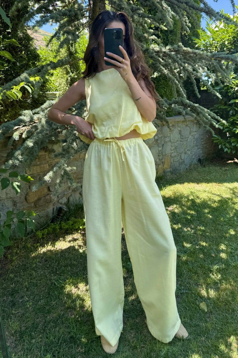 TANK TOP+TROUSERS BACK ZIPPER DETAIL WOMEN SET YELLOW/E VERDHE - 2