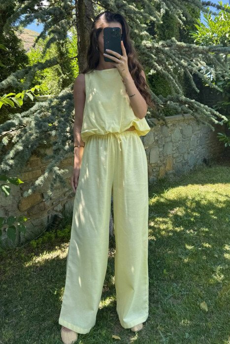 TANK TOP+TROUSERS BACK ZIPPER DETAIL WOMEN SET YELLOW/E VERDHE - 3